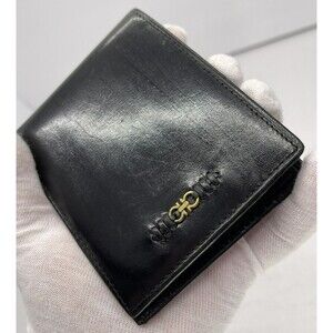 Salvatore Ferragamo Gancini Leather Bifold Wallet Black Made in Italy